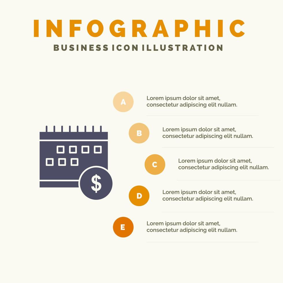 Calendar Banking Dollar Money Time Economic Solid Icon Infographics 5 Steps Presentation Background vector