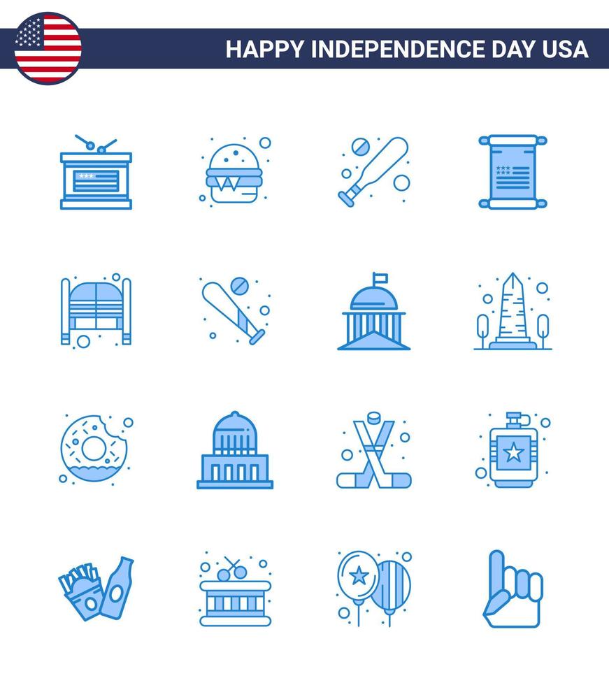 feliz paquete del día de la independencia de 16 signos y símbolos de blues para salón bar béisbol usa texto editable usa día elementos de diseño vectorial vector