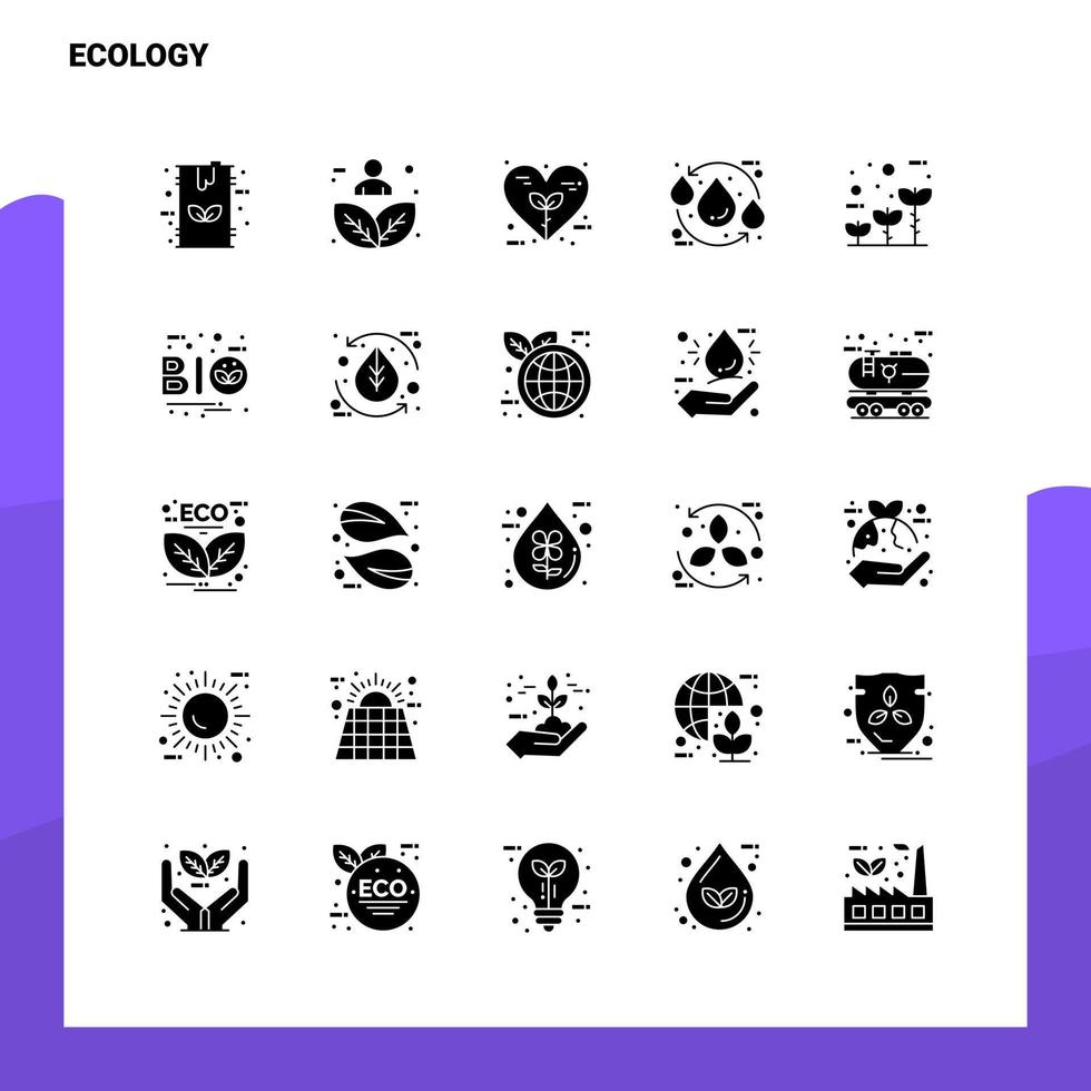 25 conjunto de iconos de ecología plantilla de ilustración de vector de icono de glifo sólido para ideas web y móviles para empresa comercial