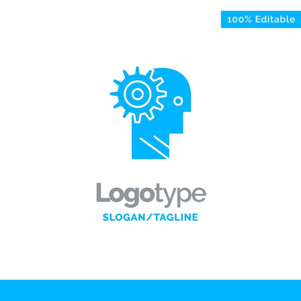 Solution Brain Gear Man Mechanism Personal Working Blue Solid Logo Template Place for Tagline vector