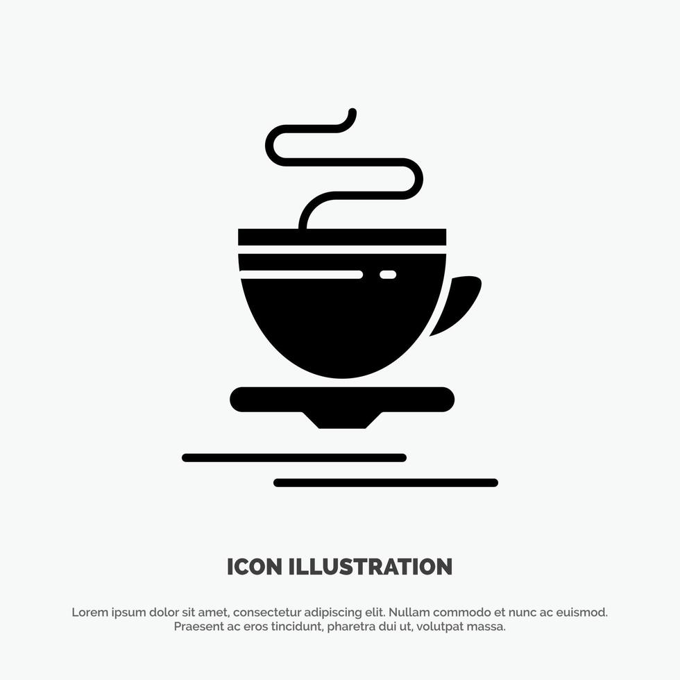 taza de té hotel caliente icono de glifo negro sólido vector