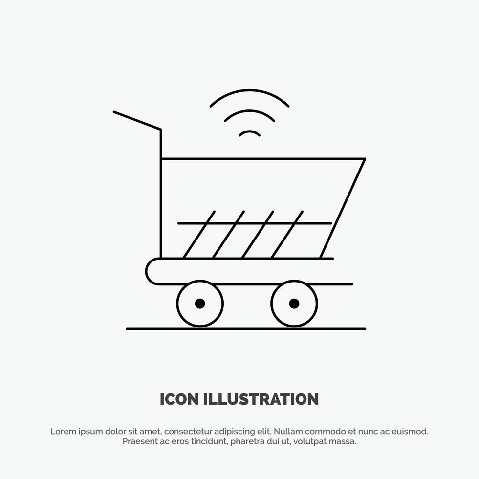 Trolley Cart Wifi Shopping Line Icon Vector
