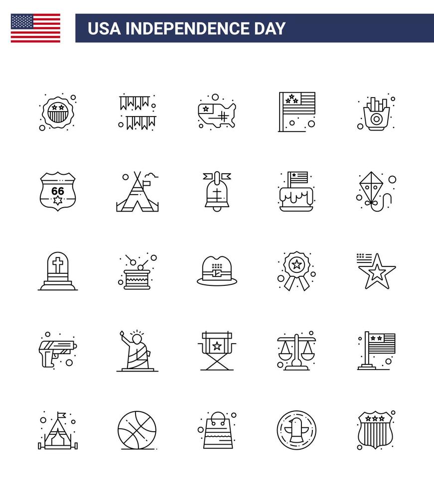 Stock Vector Icon Pack of American Day 25 Line Signs and Symbols for fast flag party country usa Editable USA Day Vector Design Elements