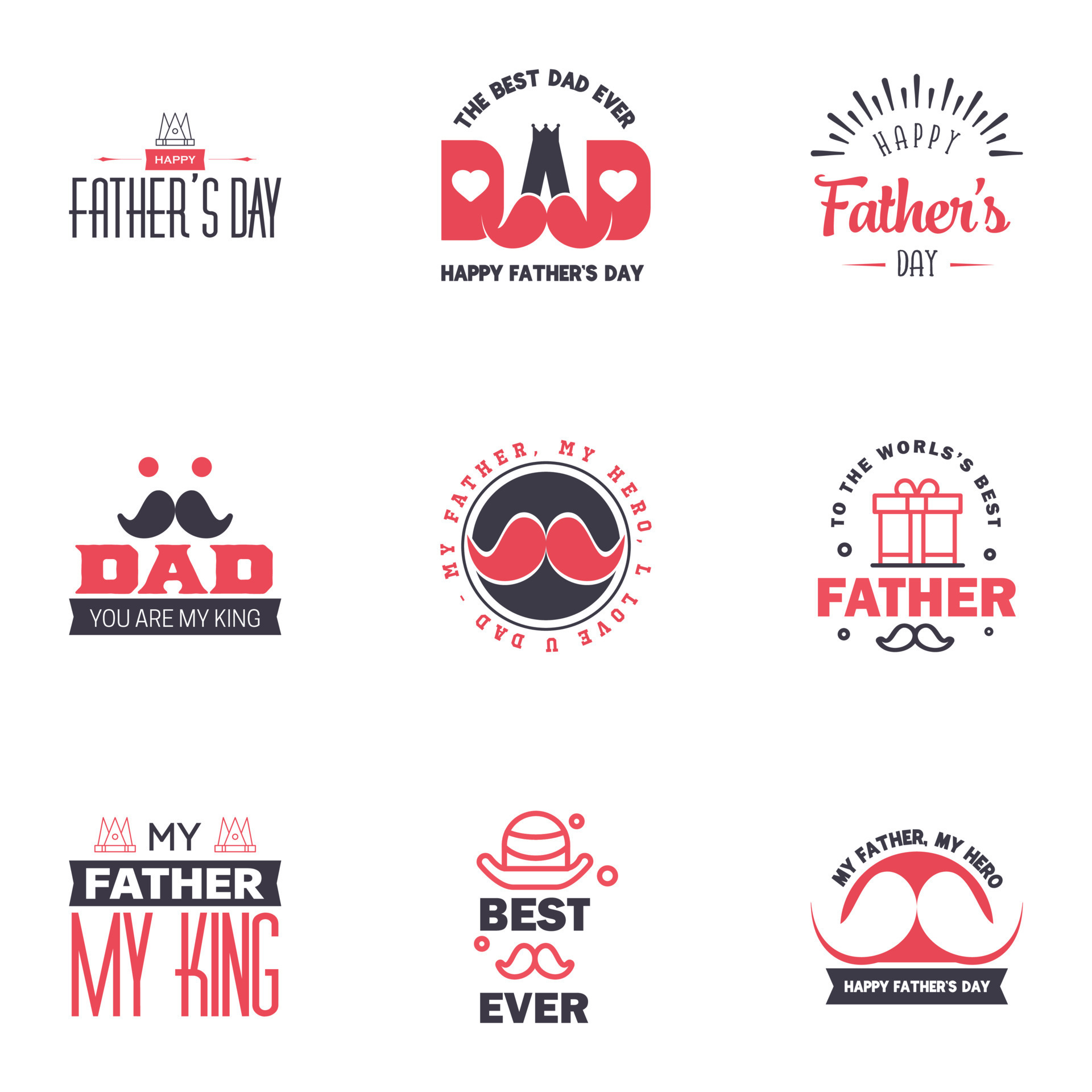 Happy Fathers day greeting hand lettering badges 9 Black and ...