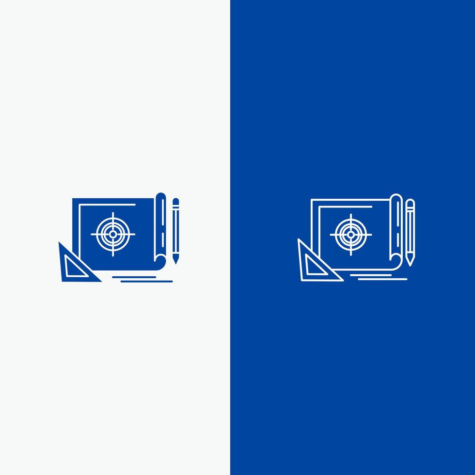 archivo de logros archivo de destino marketing objetivo línea y glifo icono sólido banner azul línea y glifo icono sólido banner azul vector