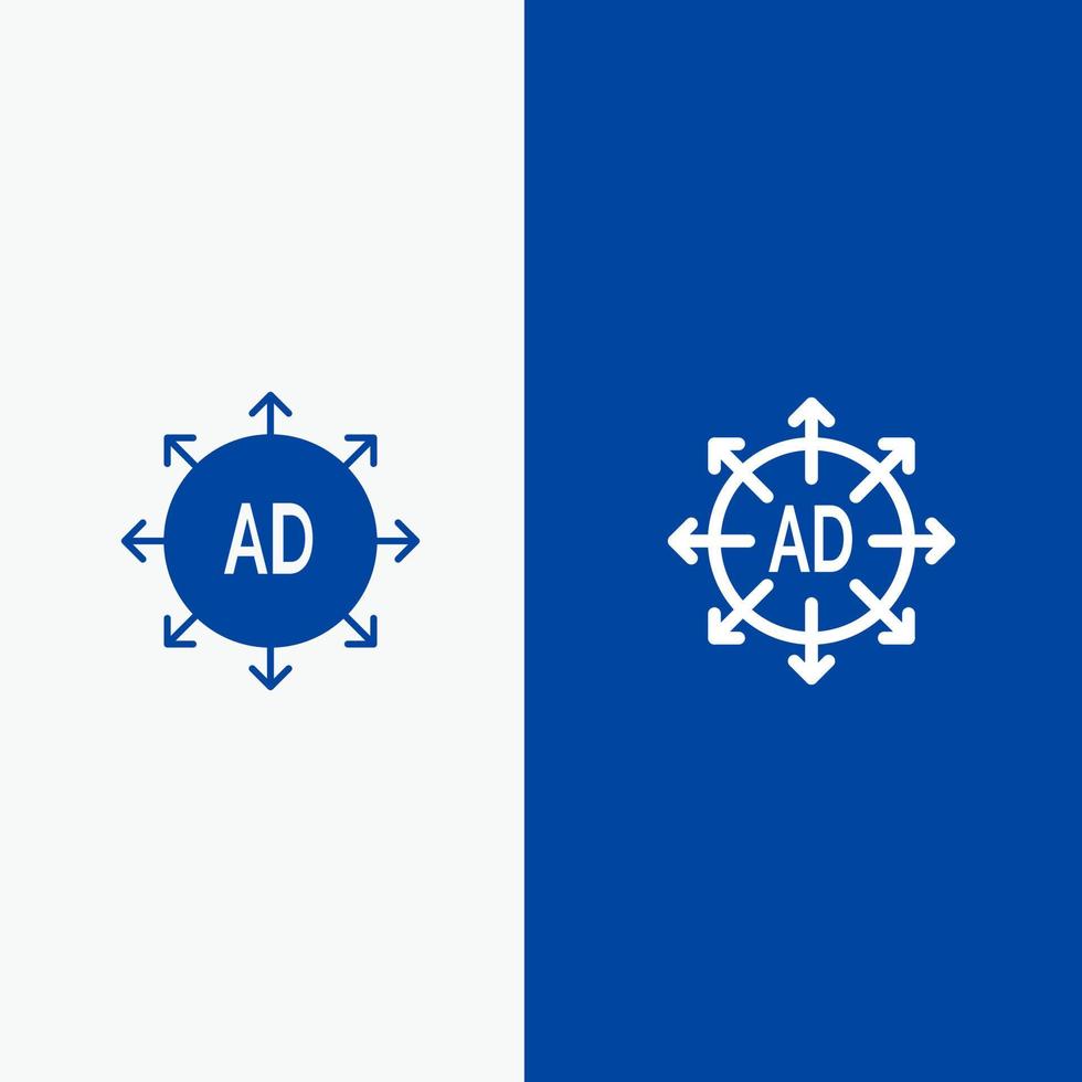 Advertising Submission Advertising Submission Ad Line and Glyph Solid icon Blue banner Line and Glyph Solid icon Blue banner vector