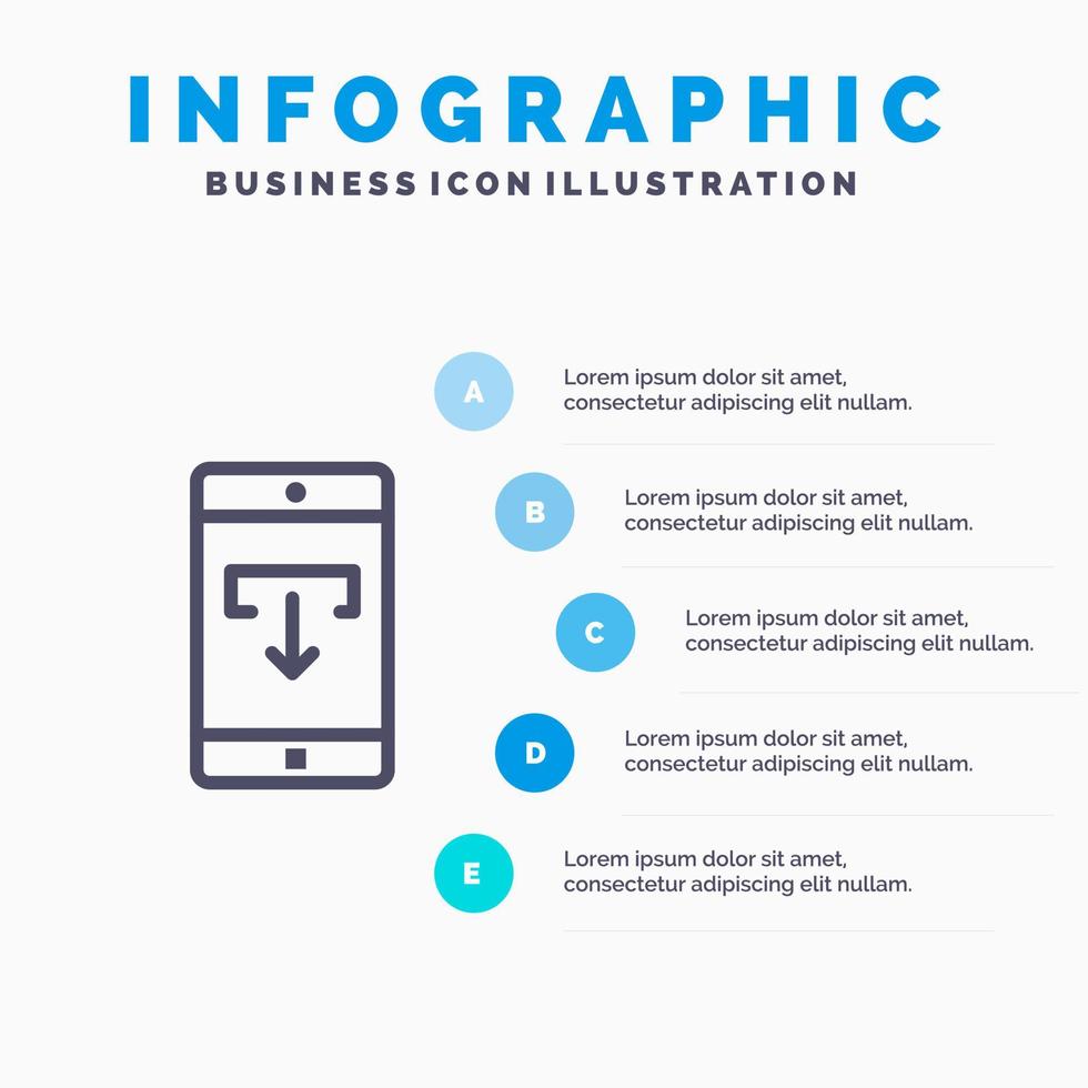 descarga de datos de la aplicación icono de línea de aplicación móvil móvil con fondo de infografía de presentación de 5 pasos vector