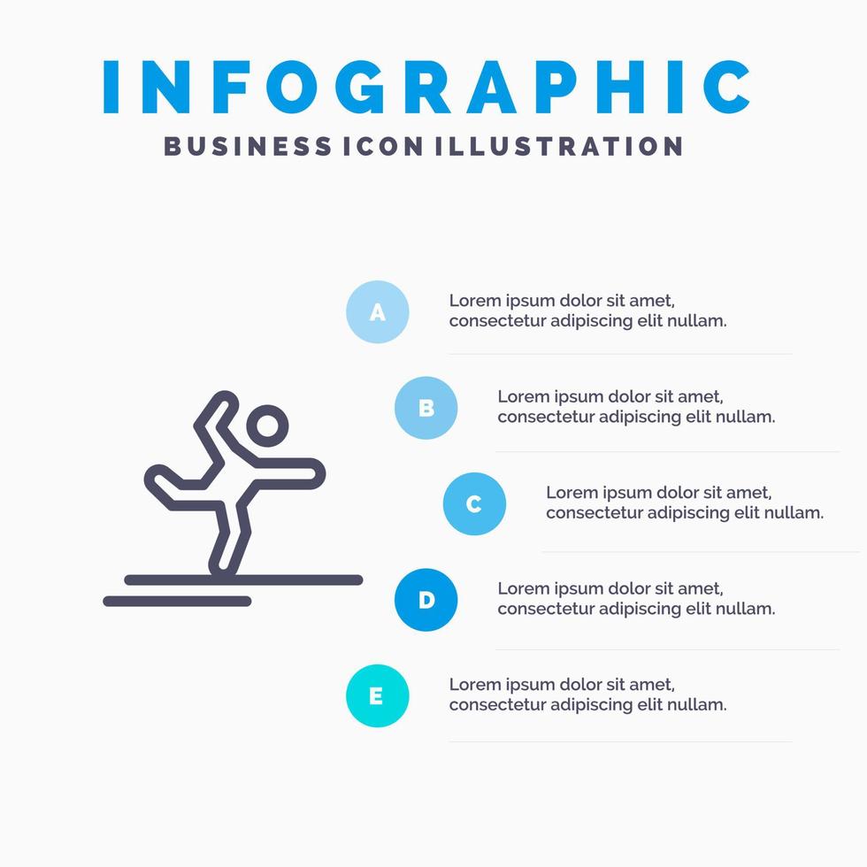 atleta de gimnasia realizando un icono de línea de estiramiento con 5 pasos de fondo de infografía de presentación vector