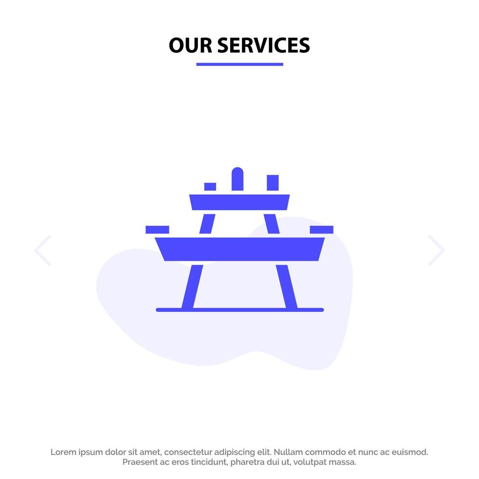 Our Services Bench Food Park Seat Picnic Solid Glyph Icon Web card Template vector