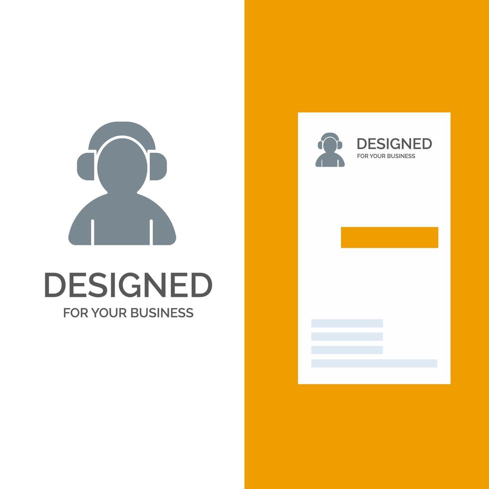 Avatar Support Man Headphone Grey Logo Design and Business Card Template vector