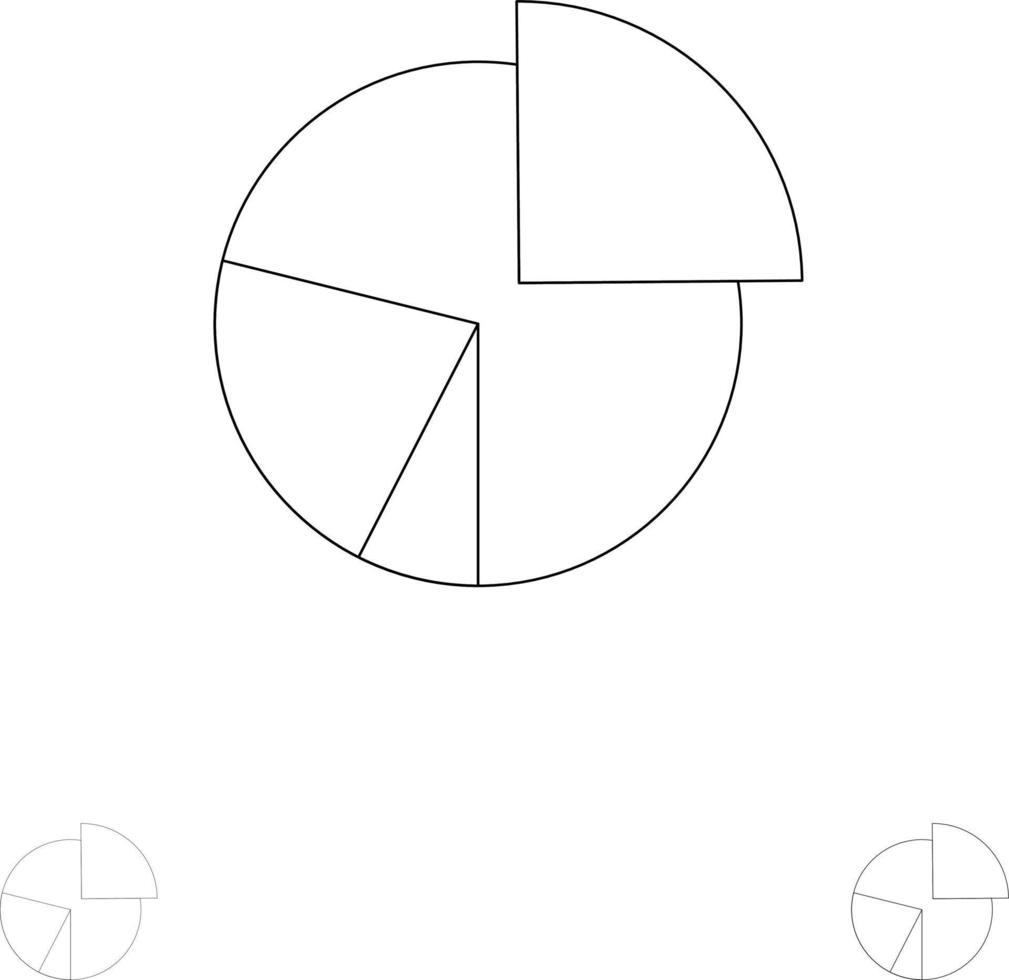 gráfico negocio diagrama finanzas gráfico pastel estadísticas negrita y delgada línea negra conjunto de iconos vector