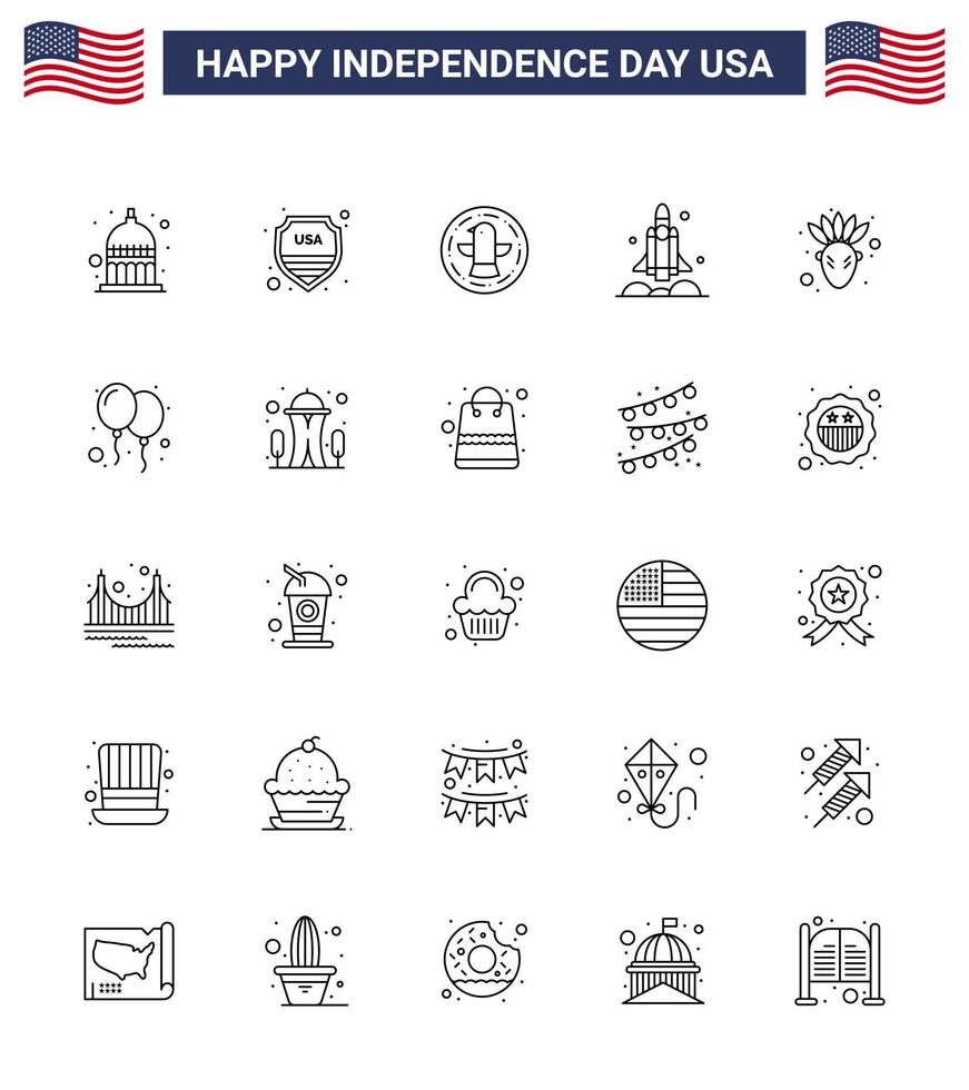 25 iconos creativos de estados unidos signos de independencia modernos y símbolos del 4 de julio de transporte estadounidense lanzador de nave espacial estadounidense elementos de diseño vectorial editables del día de estados unidos vector