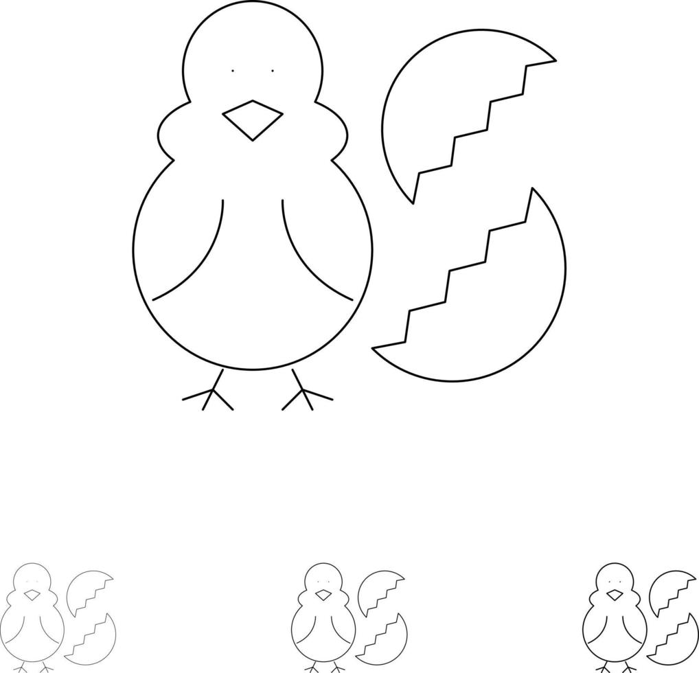 Egg Chicken Easter Baby Happy Bold and thin black line icon set vector