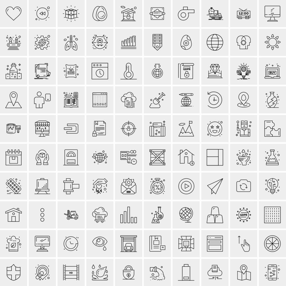 100 Universal Black Line Icons on White Background vector