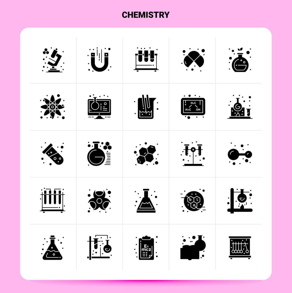 Solid 25 Chemistry Icon set Vector Glyph Style Design Black Icons Set Web and Mobile Business ideas design Vector Illustration