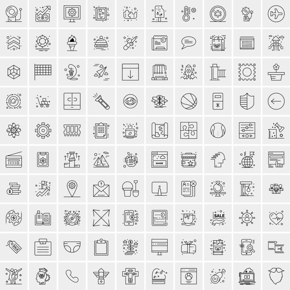 100 Universal Black Line Icons on White Background vector