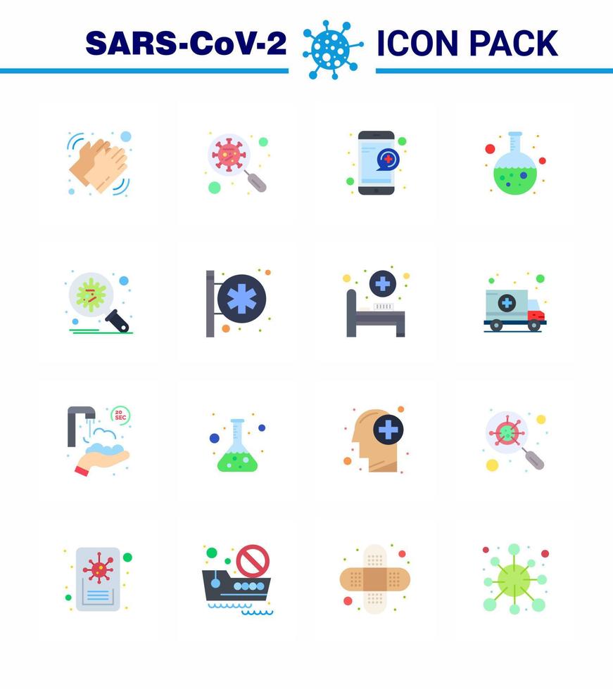 Corona virus 2019 and 2020 epidemic 16 Flat Color icon pack such as lab test interfac service online viral coronavirus 2019nov disease Vector Design Elements