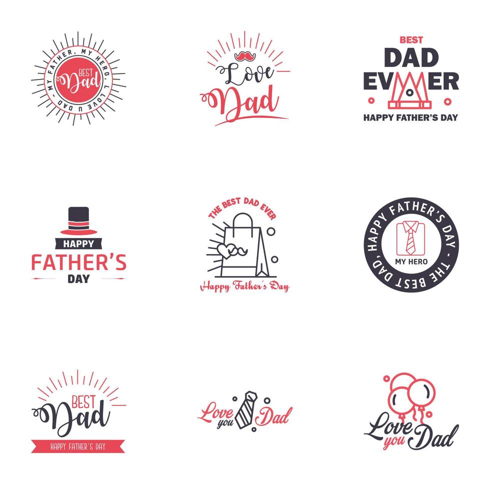 Happy Fathers day greeting hand lettering badges 9 Black and Pink Typo isolated on white Typography design template for poster banner gift card t shirt print label sticker Retro vintage style vector