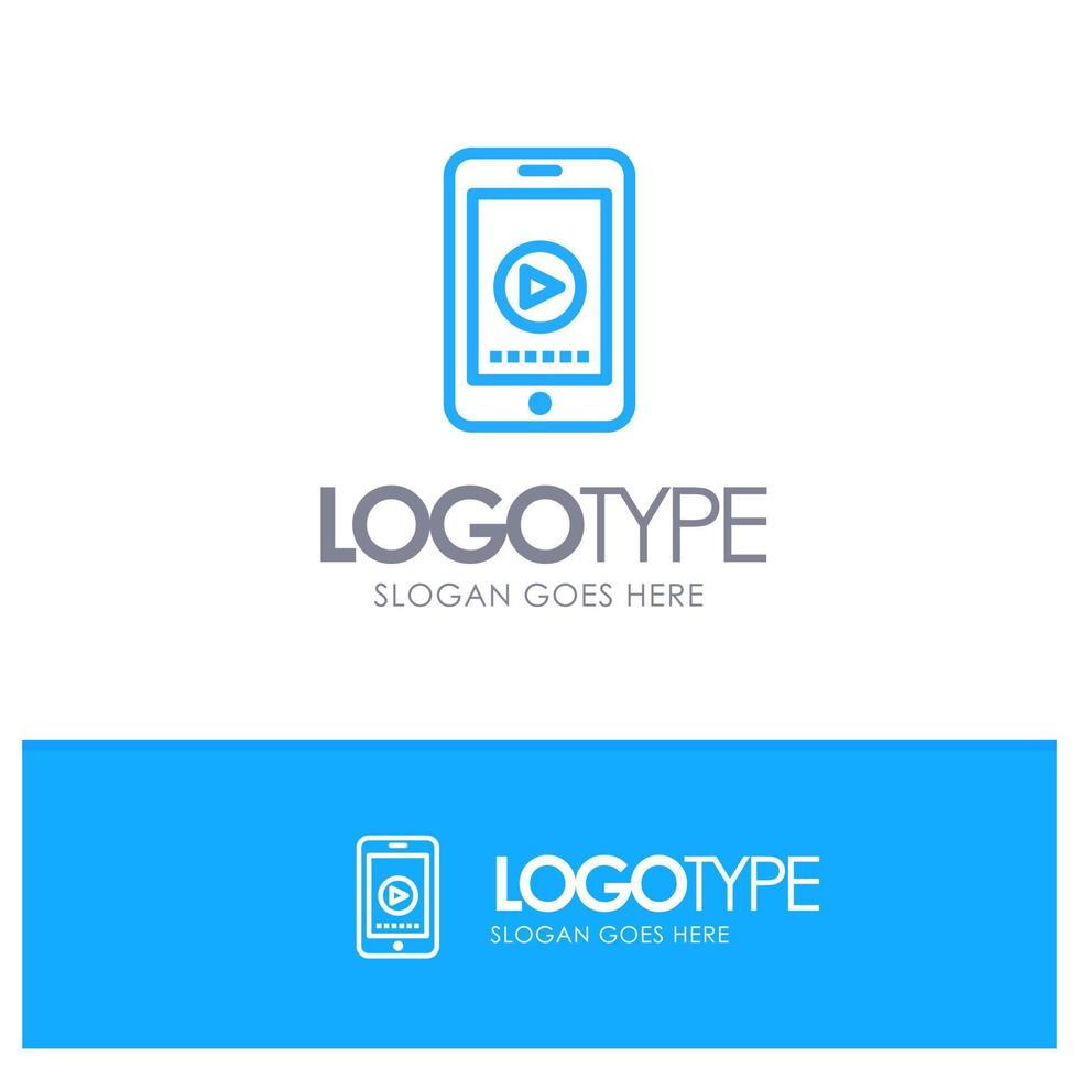 Phone Cell Play Video Blue Logo Line Style vector