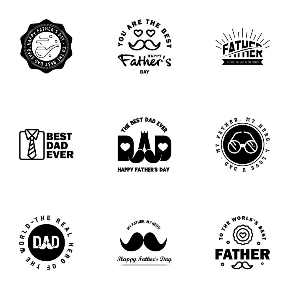 Happy fathers day 9 Black Typography Fathers day background design Fathers day greeting card Editable Vector Design Elements