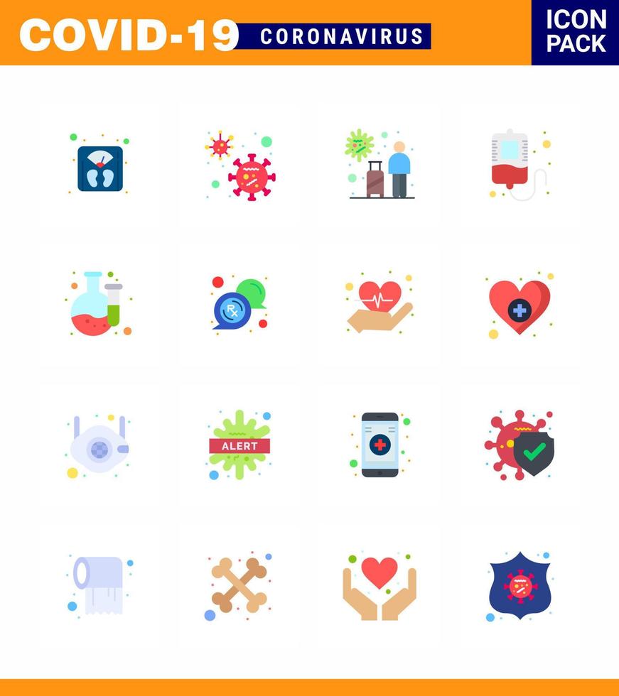 Covid19 Protection CoronaVirus Pendamic 16 Flat Color icon set such as lab donation infection transfusion virus viral coronavirus 2019nov disease Vector Design Elements