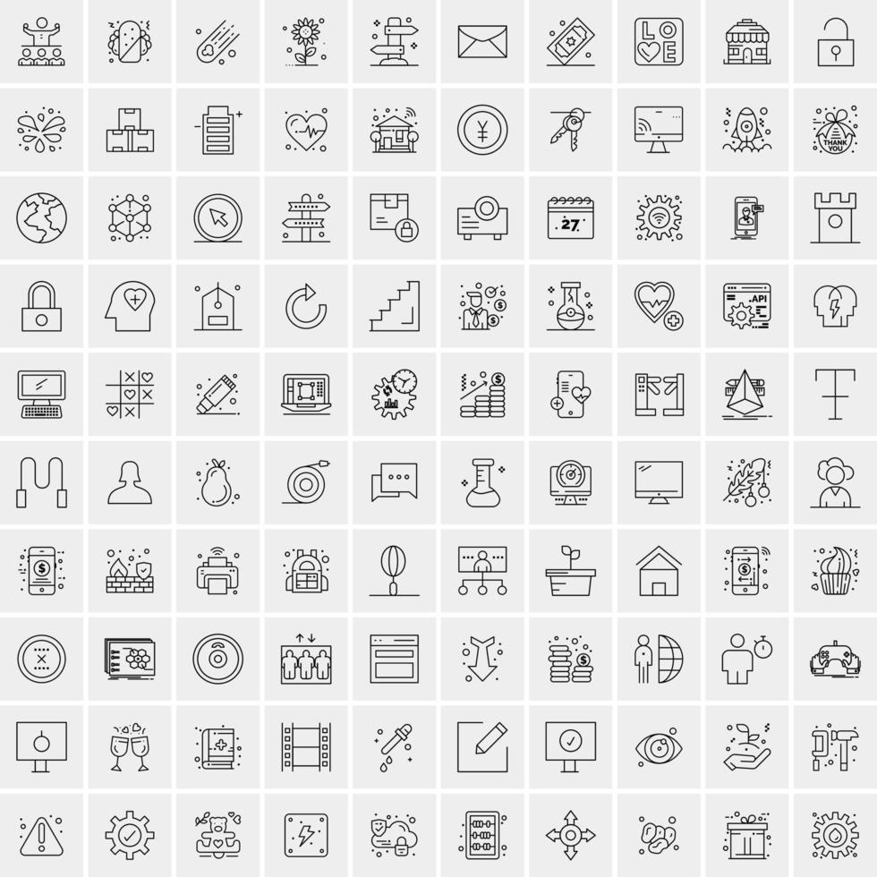 100 Universal Black Line Icons on White Background vector