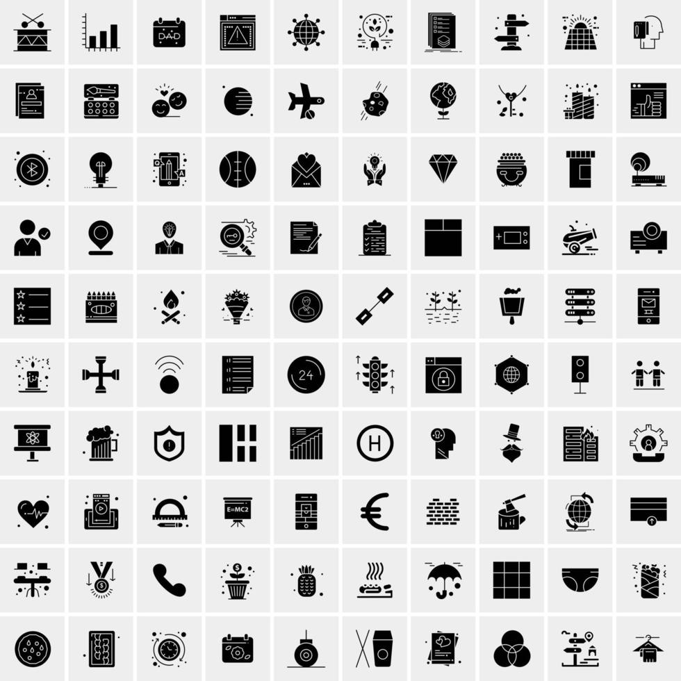 Set of 100 Business Solid Glyph icons vector