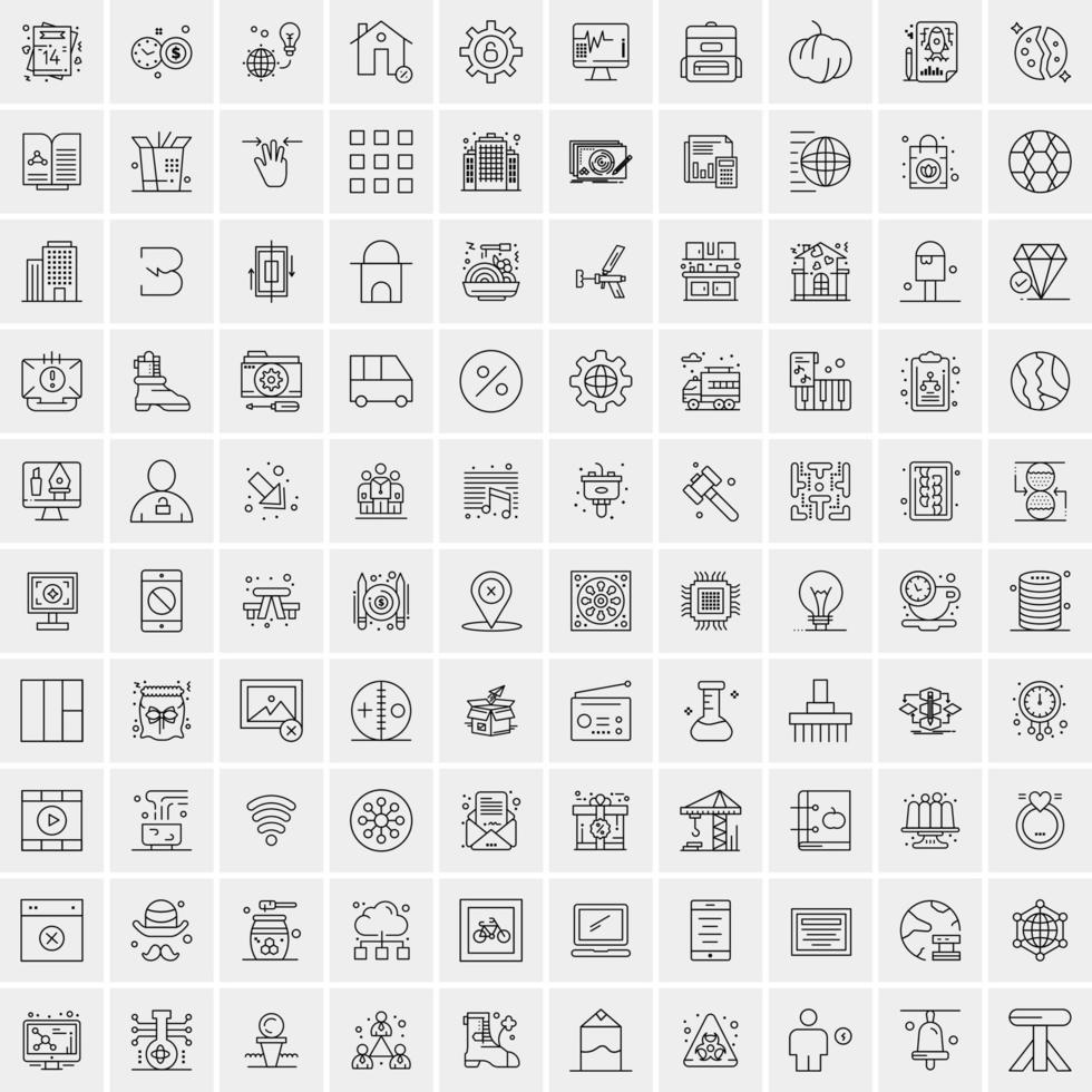 100 iconos universales de línea negra sobre fondo blanco vector