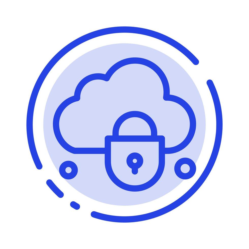 Internet Cloud Lock Security Blue Dotted Line Line Icon vector