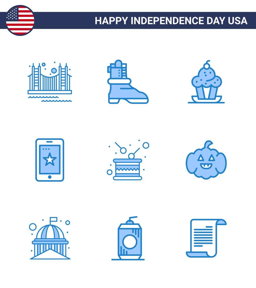 9 signos azules de estados unidos celebración del día de la independencia símbolos de irlanda teléfono móvil americano dulce elementos de diseño de vector de día de estados unidos editables