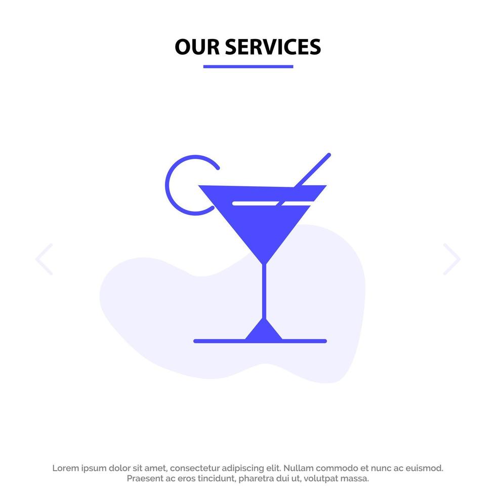 Our Services Cocktail Juice Lemon Solid Glyph Icon Web card Template vector