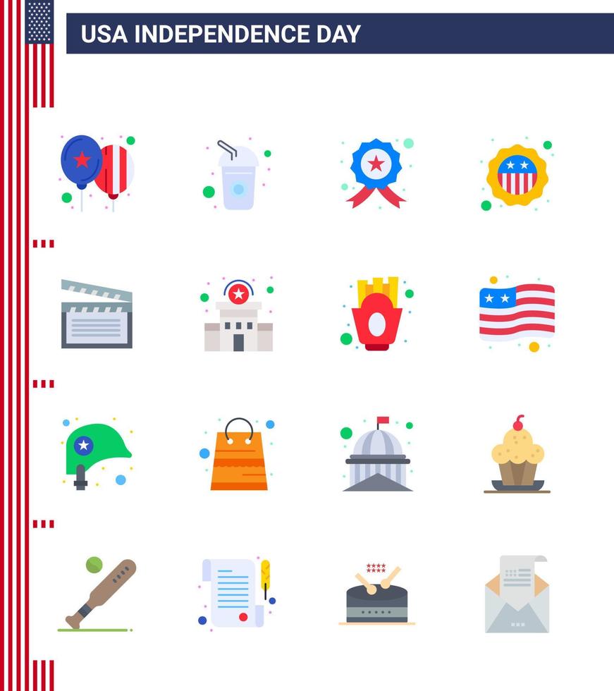 grupo de 16 pisos establecidos para el día de la independencia de los estados unidos de américa, como la insignia de la bandera de movis, la insignia de los elementos de diseño vectorial del día de estados unidos editable americano vector