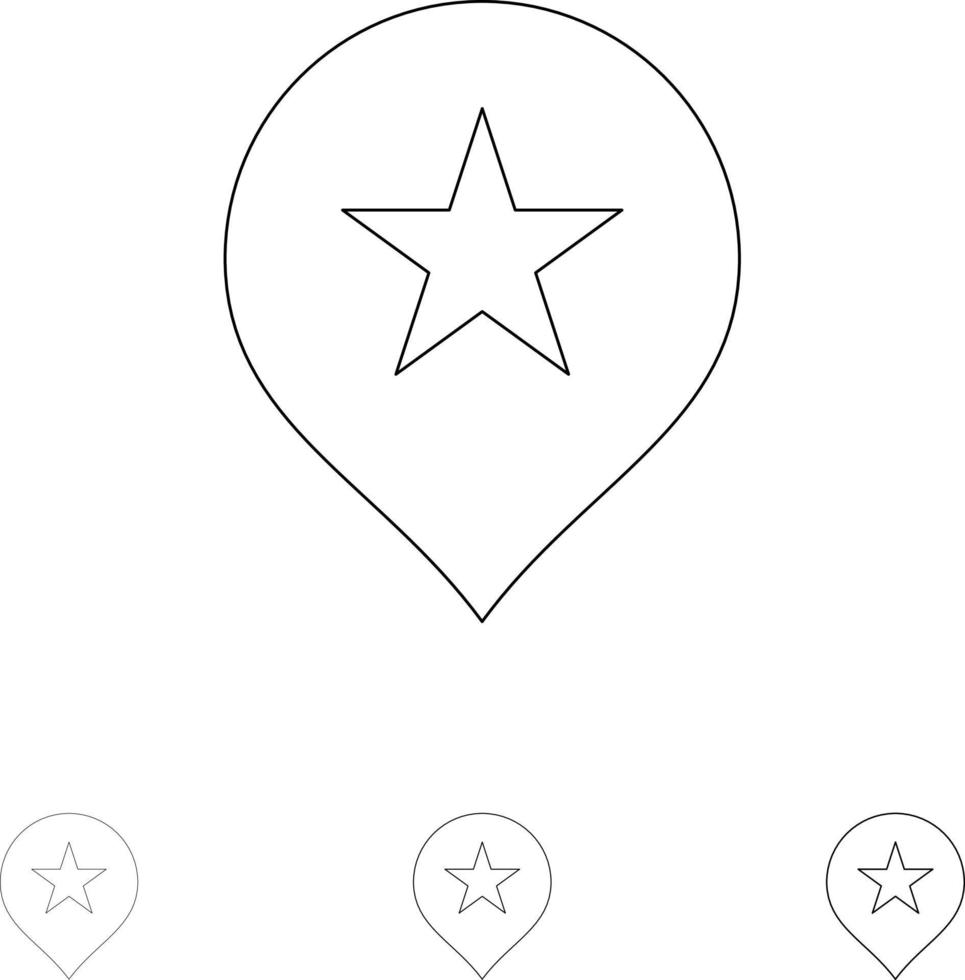Location Stare Navigation Bold and thin black line icon set vector
