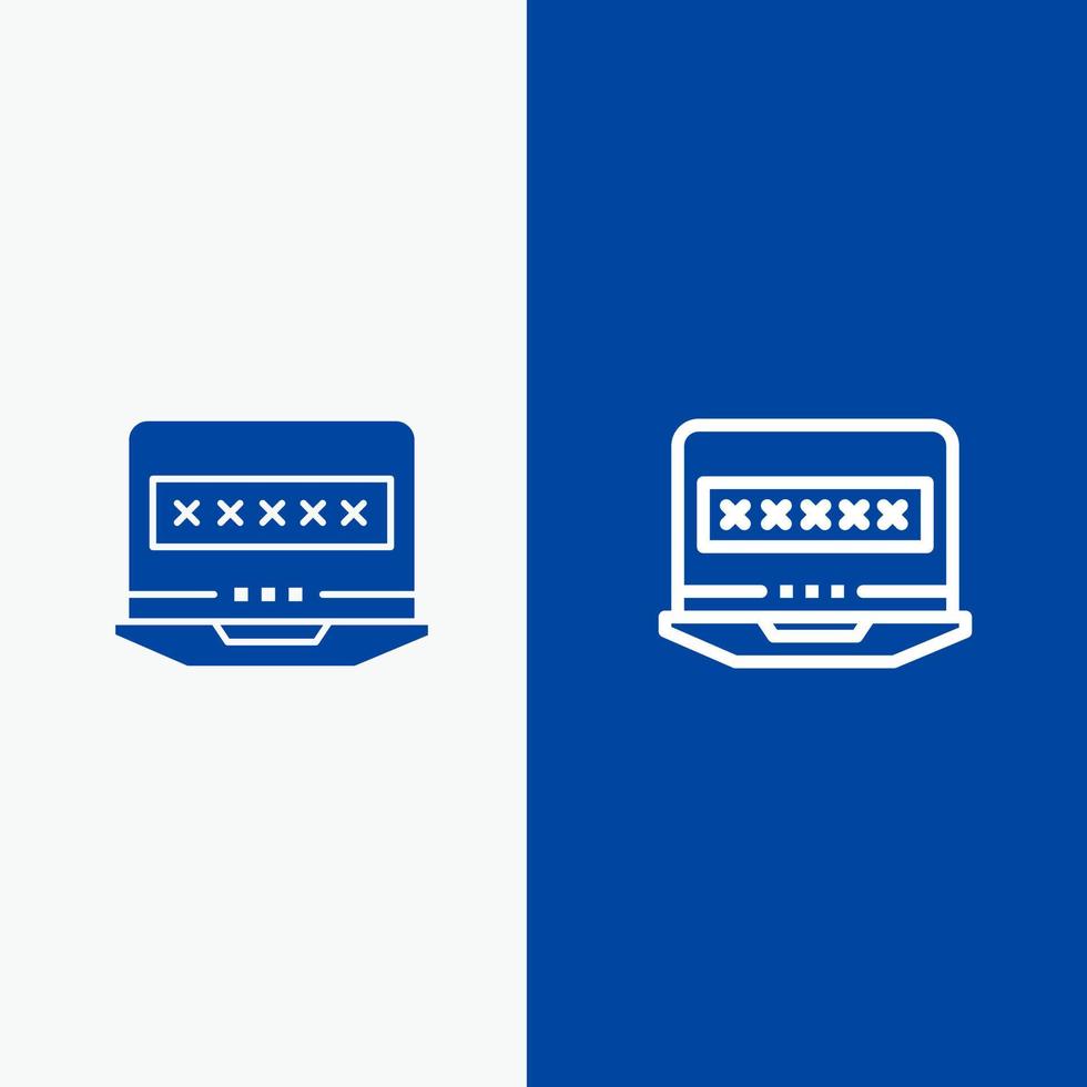 Laptop Computer Lock Security Line and Glyph Solid icon Blue banner Line and Glyph Solid icon Blue banner vector