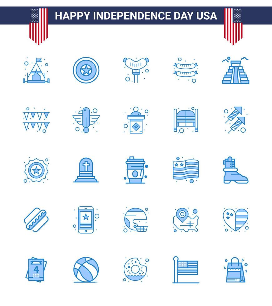 día de la independencia de estados unidos conjunto azul de 25 pictogramas de estados unidos de american garland frankfurter festival elementos de diseño de vector de día de estados unidos editables estadounidenses
