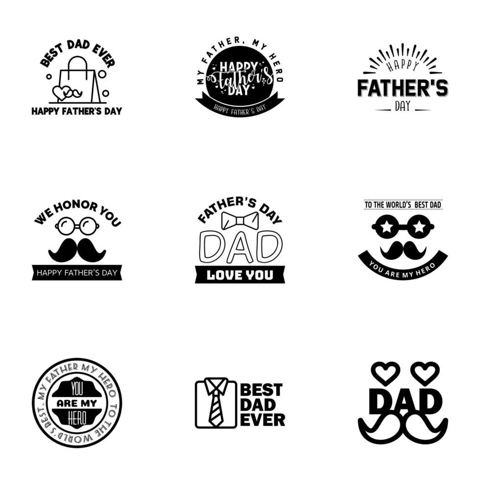 feliz día del padre 9 tipografía negra conjunto emblemas vectoriales letras para tarjetas de felicitación pancartas diseño de camiseta eres el mejor padre elementos de diseño vectorial editables vector