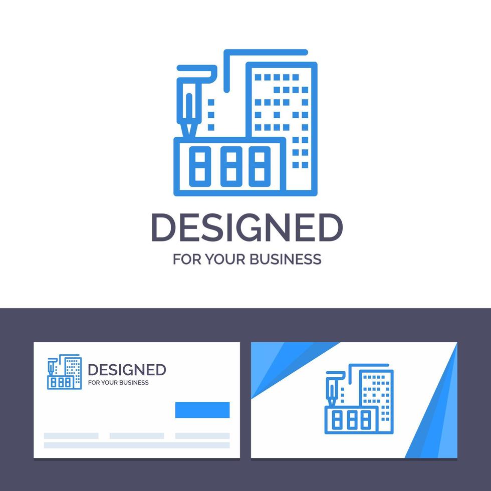 tarjeta de visita creativa y plantilla de logotipo arquitectura 3d construcción fabricación hogar vector ilustración