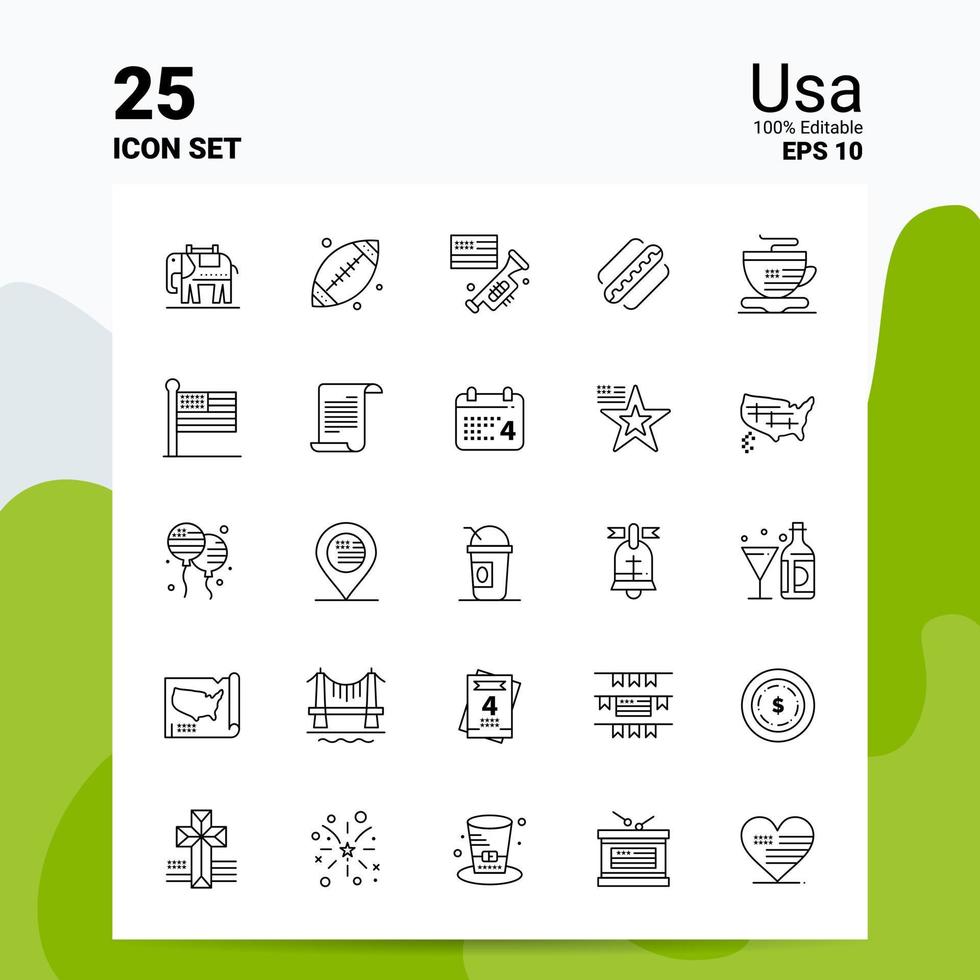 25 Usa Icon Set 100 Editable EPS 10 Files Business Logo Concept Ideas Line icon design vector