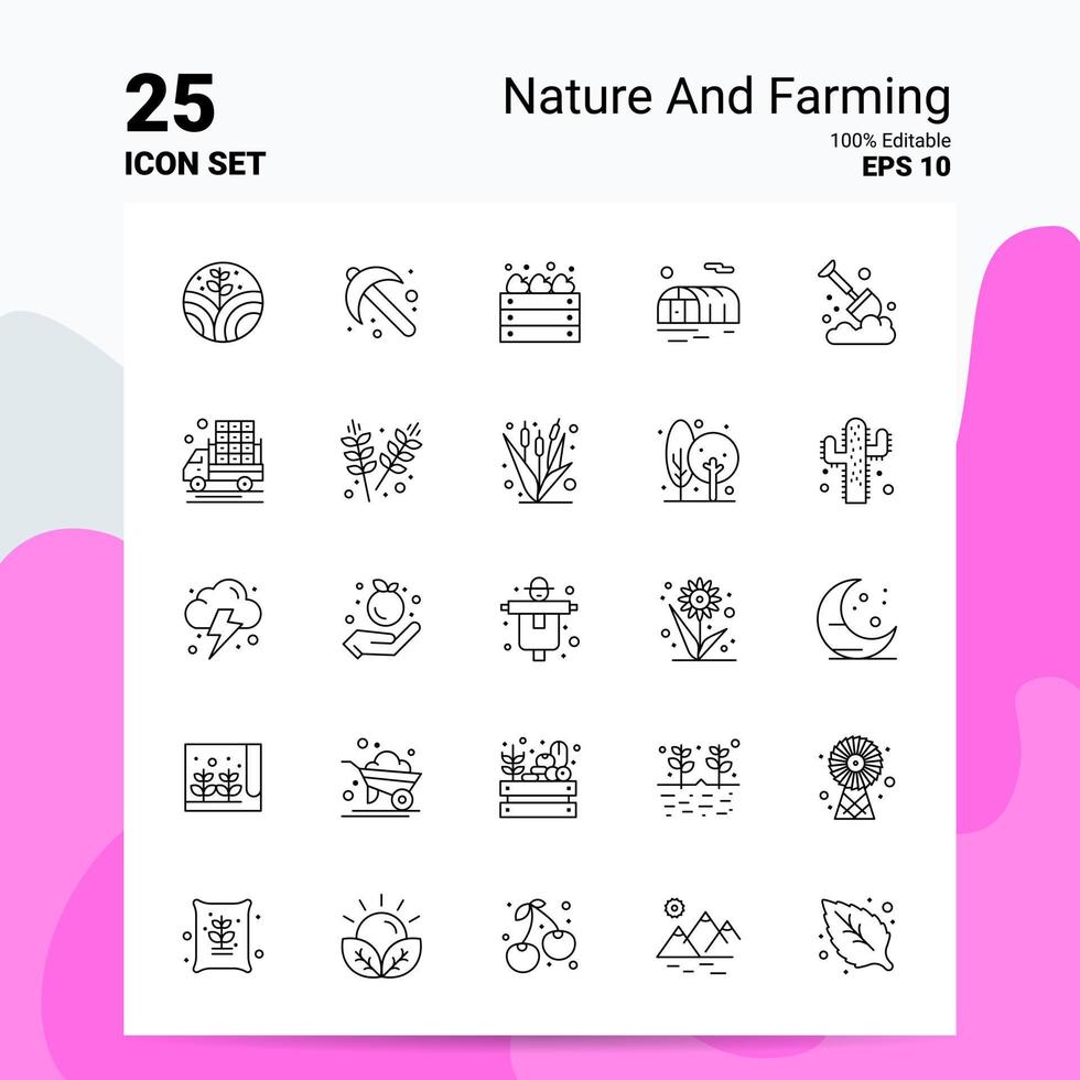 25 Nature And Farming Icon Set 100 Editable EPS 10 Files Business Logo Concept Ideas Line icon design vector