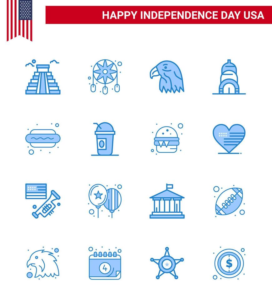 Stock Vector Icon Pack of American Day 16 Line Signs and Symbols for food hot dog animal usa chrysler Editable USA Day Vector Design Elements