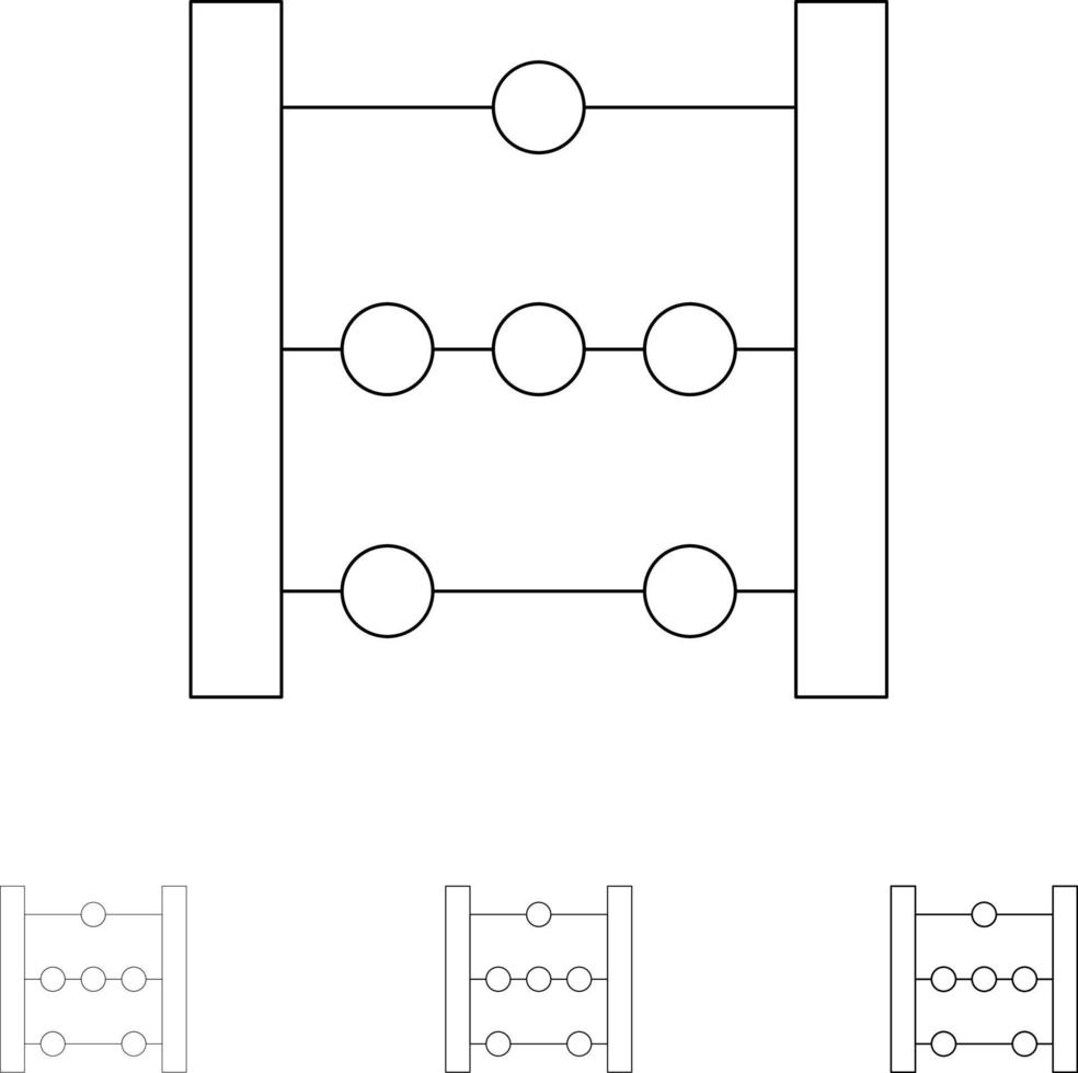 conjunto de iconos de línea negra en negrita y delgada de matemáticas de educación de ábaco vector