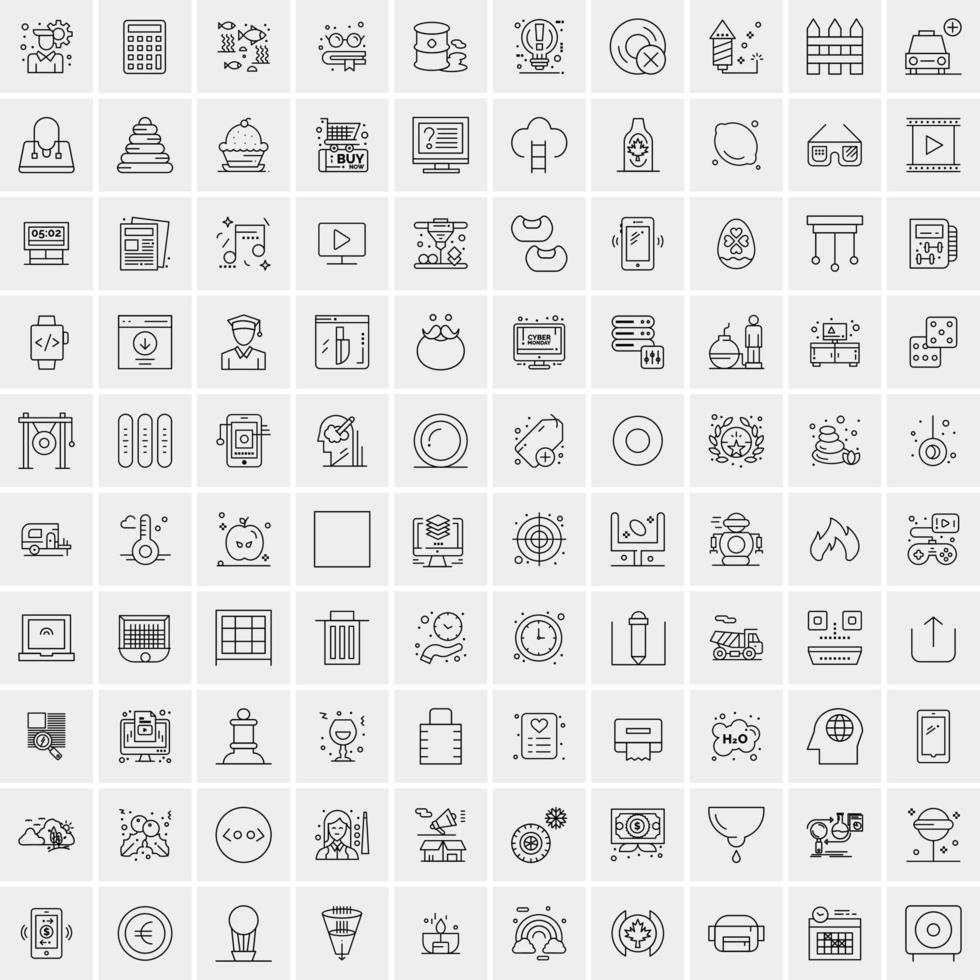 100 Universal Black Line Icons on White Background vector