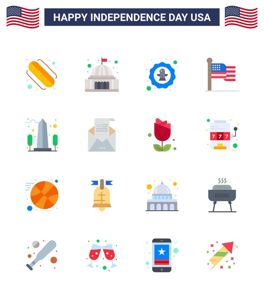 conjunto de 16 pisos vectoriales el 4 de julio, día de la independencia de estados unidos, como la emblemática insignia de la bandera estadounidense de acción de gracias, elementos editables de diseño vectorial del día de estados unidos vector