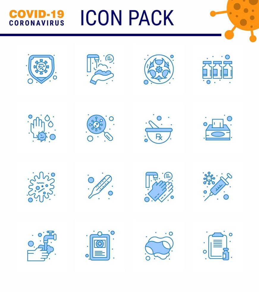16 paquete de iconos de epidemia de coronavirus azul chupar como medicina manual biodrogas advertencia coronavirus viral 2019nov enfermedad vector elementos de diseño