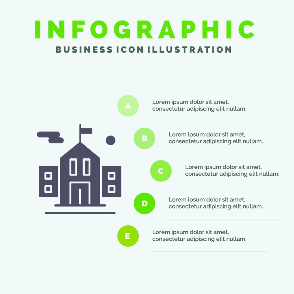 escuela bandera educación sólido icono infografía 5 pasos presentación antecedentes vector