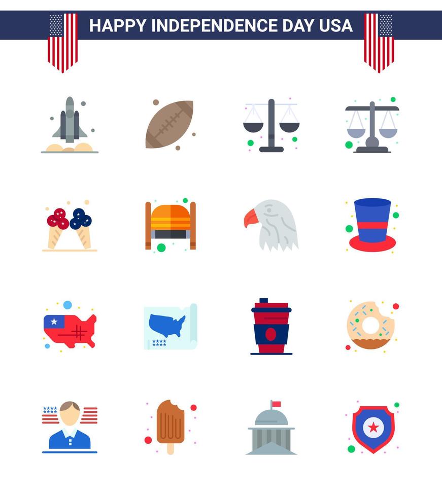 Editable Vector Line Pack of USA Day 16 Simple Flats of bar cream usa ice scale Editable USA Day Vector Design Elements