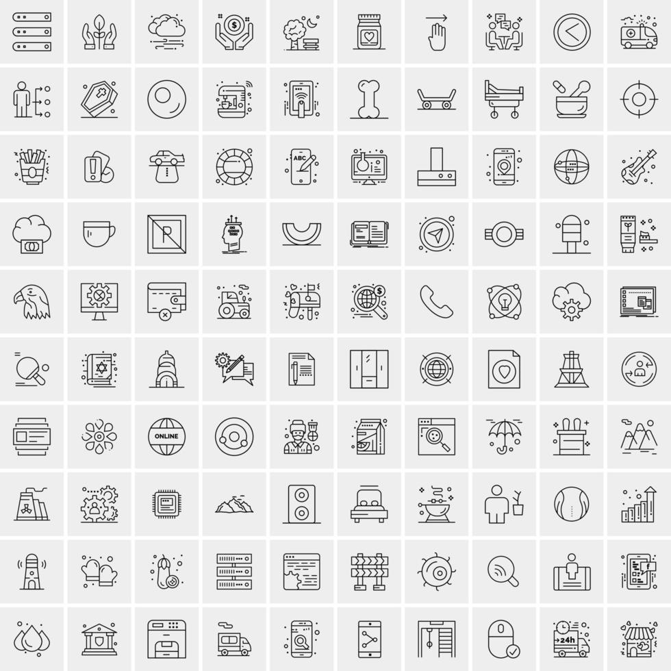 100 Universal Black Line Icons on White Background vector