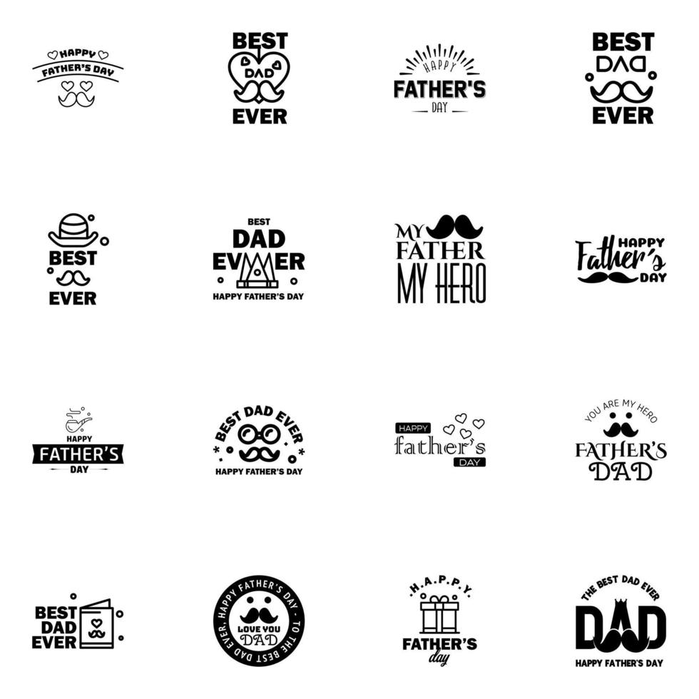 feliz día del padre 16 tipografía negra conjunto emblemas vectoriales letras para tarjetas de felicitación pancartas diseño de camiseta eres el mejor papá elementos de diseño vectorial editables vector