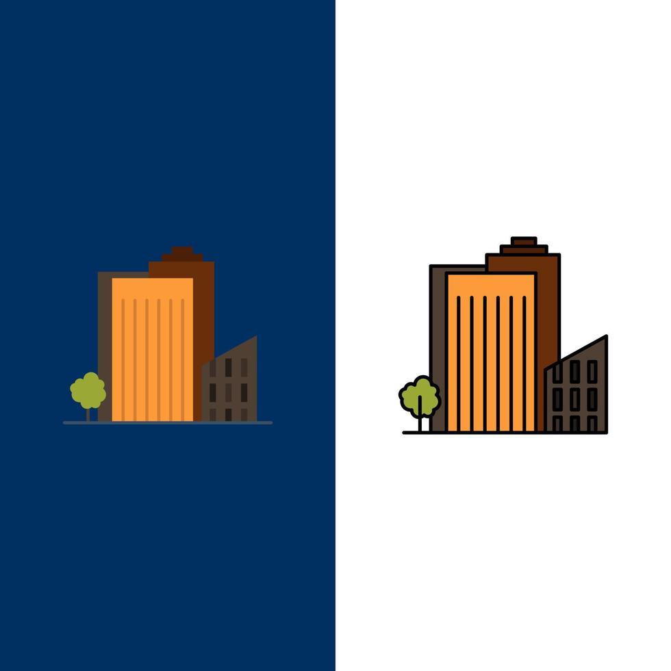 Building Build Dormitory Tower Real Estate  Icons Flat and Line Filled Icon Set Vector Blue Background