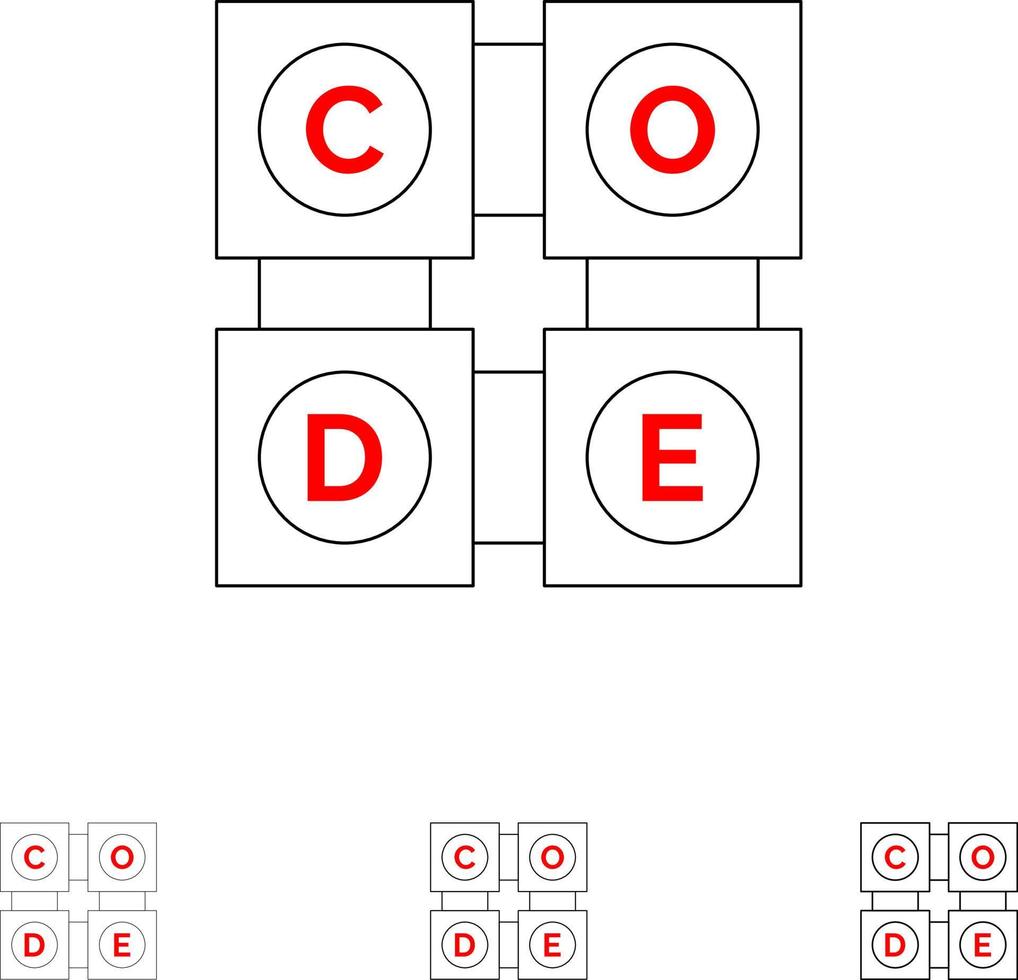 código aprendizaje código aprendizaje educación audaz y delgada línea negra conjunto de iconos vector